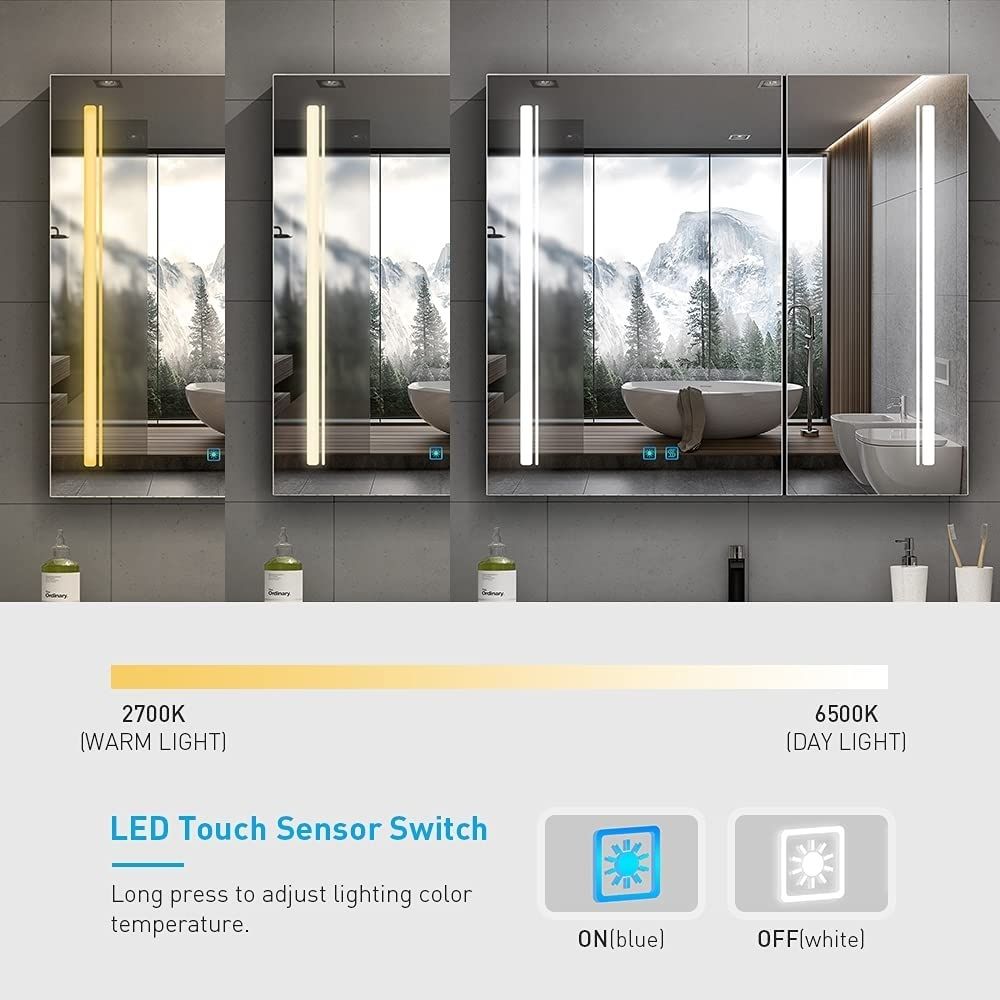 buy LED illuminated bathroom cabinets temperature shaver